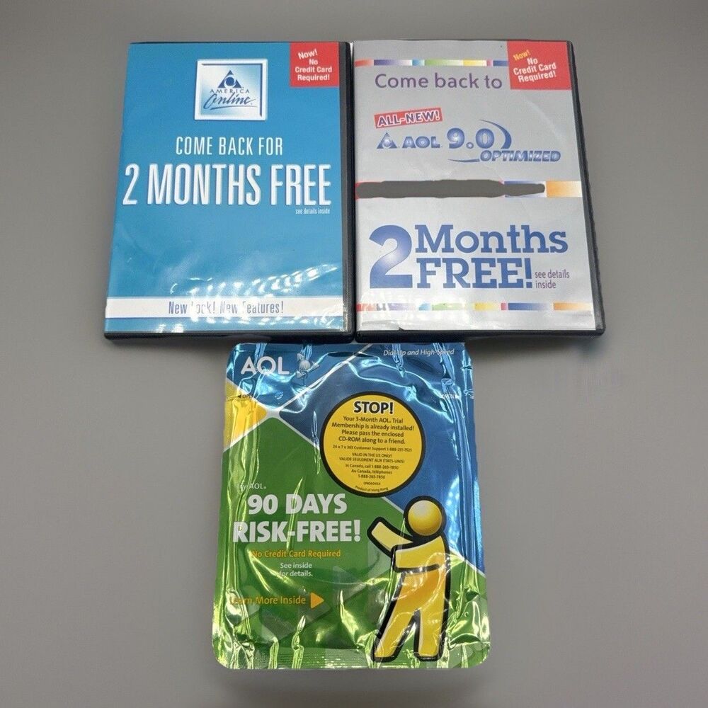 Vintage AOL America Online 2 Empty DVD Cases "2 Months Free" Promo Tech Lot